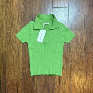 Hyipels green short sleeve knit crop polo shirt